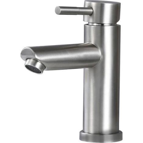 Robinet Lavabo Eau Froide - Corps En Cuivre Chromé - Cartouche Céramique - Débit 9 L/min - Aérateur Antisplash - Pour Salle De Bain Et Lavabo