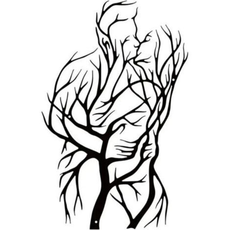 Décoration murale en métal Couple Arbre de Vie (Amoureux qui s'embrassent) - Sculpture noire minimaliste abstraite moderne - Romantique pour chambre