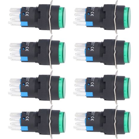 25 interrupteurs à bouton-poussoir momentanés autobloquants à 8 broches ronds avec voyant lumineux 24 V BEMLA1622DSY 16 mm (vert) (1/5)