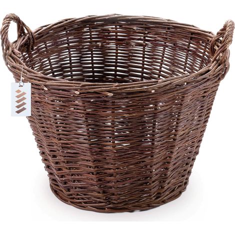 Cesta de mimbre oscuro para cosechar frutas, verduras, patatas, maceta, globo, 30 cm, yute, sujeta con correas (1/5)