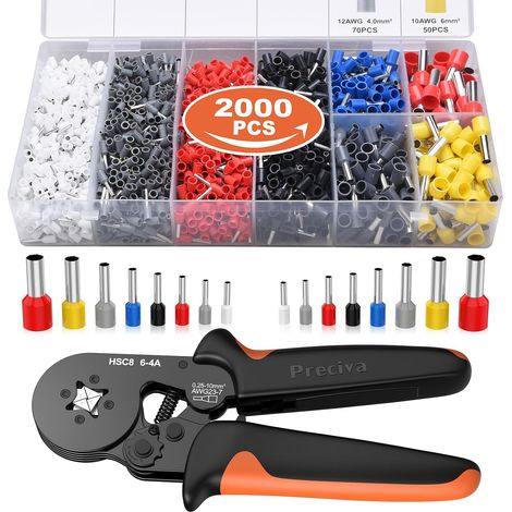 0.25-10mm² Pince à Sertir avec 2000pcs Cosses Electrique AWG23-7 Pince a Sertir Outils de Sertissage Cosses Electriques a Sertir Pince Electricien Pince a Sertir Embout de Cable (1/5)