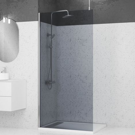 Parete per doccia 100x200cm Vetro Fumè - Profilo + Barra a soffitto Cromata - FREEDOM 2 SMOKED