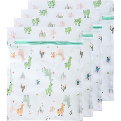 4-Piece Alpaca Pattern Laundry Bags for Washing Machines, Reusable Laundry Bags with Zipper, Ideal for Delicate Fabrics - Shirts, Coats, Down Jackets and Sweaters