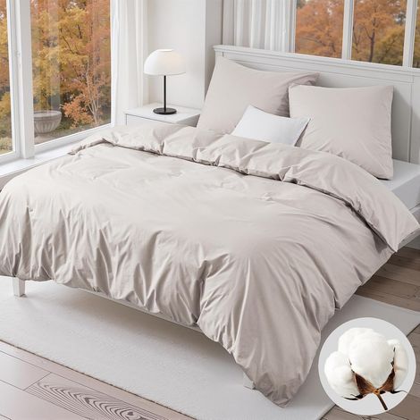Housse de Couette 200x200 100 % Coton Doux et Respirant avec Fermeture Éclair Parure de lit Naturel - Housse de Couette 200x200 + 2 Taies d'oreiller 80x80 (1/5)
