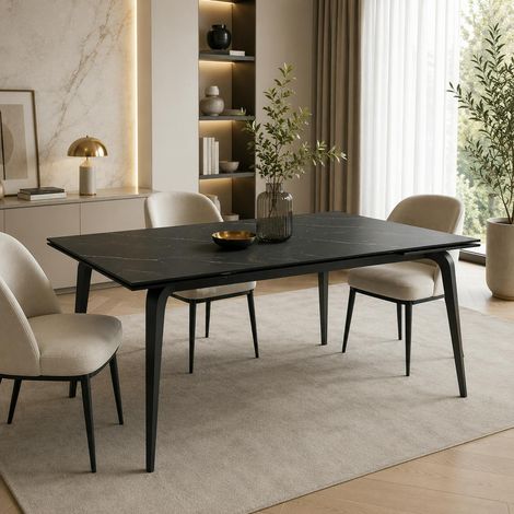Table extensible céramique noire marbrée 140-220 cm LORA
