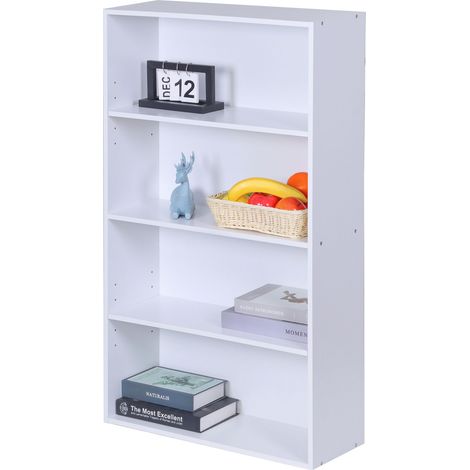 Libreria Relaxdays, HxLxP: 108 x 60 x 24 cm, 4 scomparti, ripiani regolabili, scaffale soggiorno, bianco