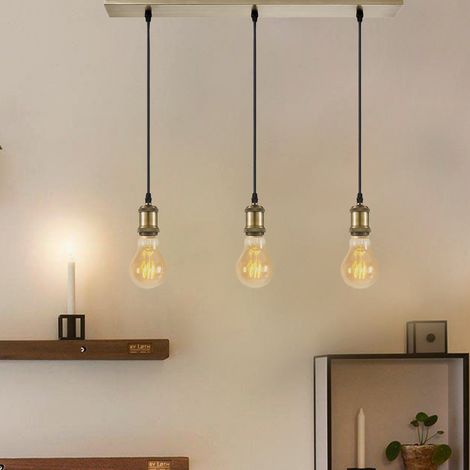 3 lampes suspension vintage industriel en métal bronze compatible LED E27 (1/2)