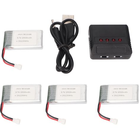 Lot de 4 piles lithium 903048 3.7V 2000mAh pour drone RC KY601S H11D H11C, batterie UAV portable avec chargeur (1/5)
