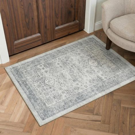 Tapis Entree Interieur Vintage 60x90cm Lavable en Machine AntidéRapant Poil Ras, pour Chambre Salle a Manger Descente de Lit Bureau, Cuisine, Gris Patiné (1/5)