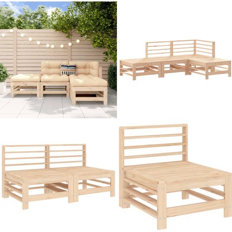 Set Salotto da Giardino 4 pz in Legno Massello di Pino - Mobili da giardino - Divano angolare