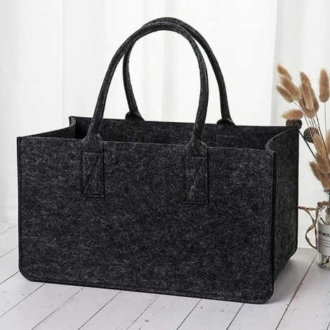 Sac en feutre Vedkorg avec poignée, sac en feutre de bois, sac en feutre, panier en bois pliable, panier à journaux, 50 × 25 × 25 cm (1/4)