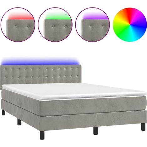 Maison Exclusive - Letto a Molle con Materasso e LED Grigio Chiaro 140x200 cm Velluto