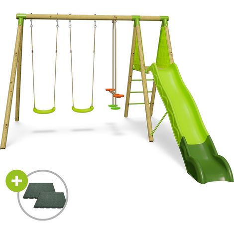 Balançoire en bois 2,30 m Topwood PALMI VERT - 6 enfants