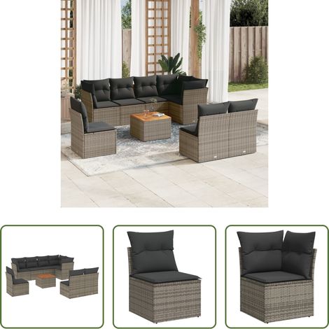 vidaXL Rattanmöbel - 9-tlg. Garten-Sofagarnitur mit Kissen Grau Poly Rattan (1/5)