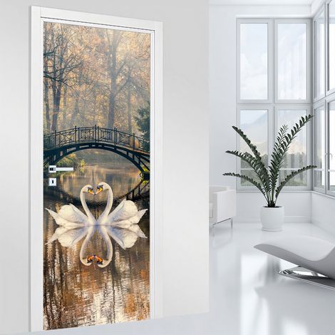 Stickers pour porte - Cygnes - 73 x 205 cm - Adhésif MAT (1/2)