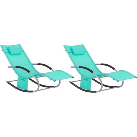 Set de 2 Tumbonas Mecedoras con Almohada y Bolsillo Lateral Estructura de Hierro Malla Transpirable Teslin Cómodo Soporta hasta 150 kg Color Azul 63 x 150 x 83 cm OGS28-TBx2 SoBuy ES
