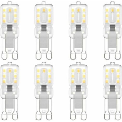 Confezione da 8 lampadine LED G9, 220V, bianco naturale 5500K, 3W (equivalente a una lampadina alogena da 30W), classe energetica E.