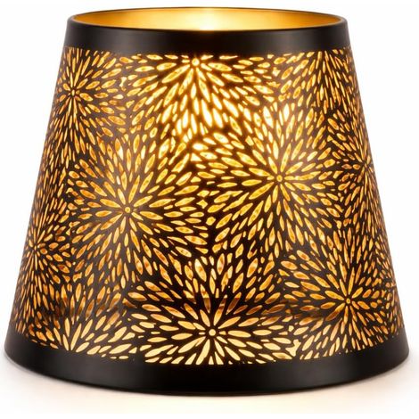 Small Metal Lampshade E26 E27 Forest Tree Style, Decorative Hollow Iron Lid Golden Pattern Decorative Metal Cut Out Lid Ideal Bedroom Bedside Lamp Modern Retro Compatible Screw Socket Shade (1/5)