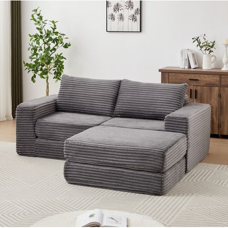 Sofa-Bett aus Cord in Grau, 2-in-1 Schlafsofa mit beweglicher Fußstütze, modular und flexibel kombinierbar (1/5)
