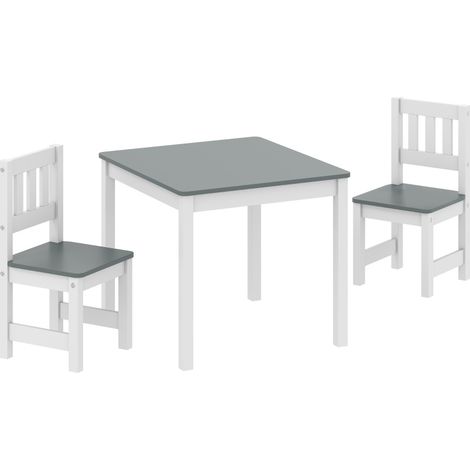 Mesa infantil con 2 sillas de MDF y pino 56 x 52 x 48 cm gris HOMVRA (1/5)