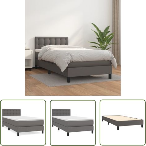 The Living Store Boxspringbett mit Matratze Grau 90x200 cm Kunstleder - Boxspringbett - Betten - Doppelbett - Kunstlederbett - Graues Bett (1/5)
