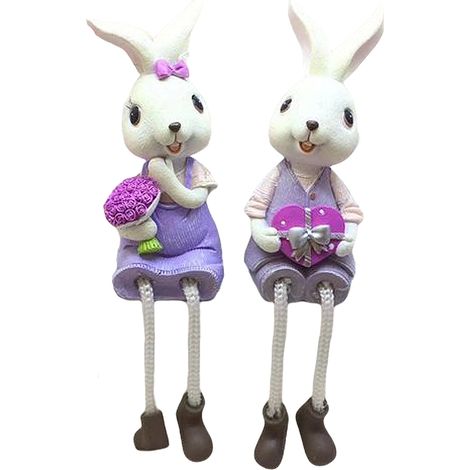 Statue de lapin de Pâques en résine Ornement de table festive Paquet de 2 (multicolore, 15cm) (1/5)