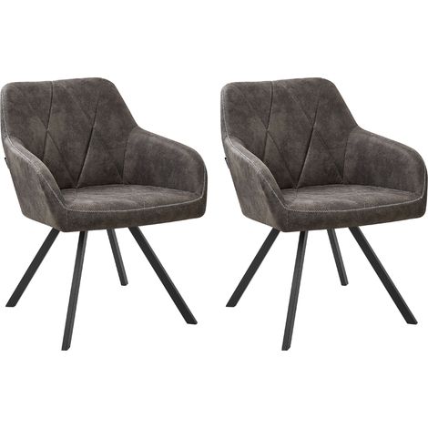 Conjunto de 2 sillas de comedor de tela gris con reposabrazos respaldo acolchado patas metálicas negras retro Monee (1/5)