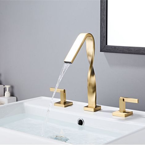 Robinet de lavabo de luxe pour la maison , entièrement en cuivre , à trou unique , chaud et froid , brossé , créatif et léger , doré (1/4)