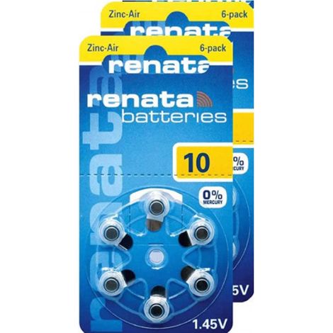 .2 blister de 6 piles auditives RENATA ZA10 ZINC AIR JAUNE.
.
.