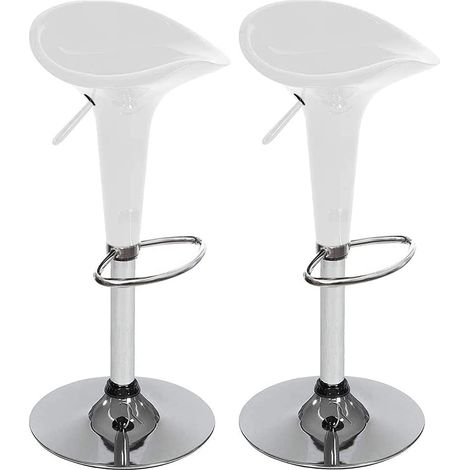 Set 2 Sgabelli Cucina Regolabile Acciaio e ABS Sgabello Girevole Bianco Casa Bar (1/5)