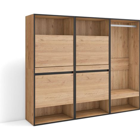 Skraut Home - Zapatero, Armario zapatos botas, 180x145x35 cm, Dormitorio, habitación, Vestidor abierto, Estilo Moderno, Roble (1/5)