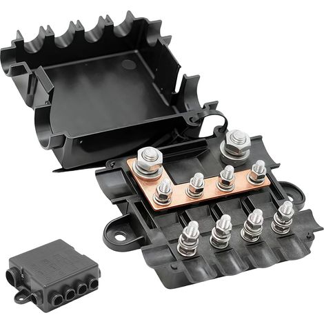 Porte-fusibles : boîte à fusibles avec boulons de sécurité pour 1 x Mega + 4 x fusibles MIDI, boîtier PA66, 30-250 A, 12-36 V, boulons de raccordement M6/M8