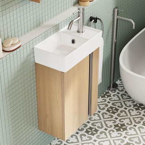 Bathroom Cabinet 40 cm with Sink - Small Vanity Unit with Storage for Guest Toilet, Space Saving, Golden Sand (1/5)