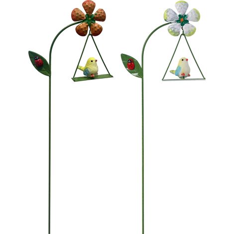 Ornement en métal et résine pour jardin miniature - Ensemble de 2 pièces avec designs fleur et oiseau blanc/orange - Pots pour plantes grasses, décoration intérieure, swing d'animaux (1/5)