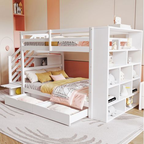 Letto a castello 90x200 cm bianco in legno con contenitore per cameretta, senza materasso - FLORAGRACE (1/5)