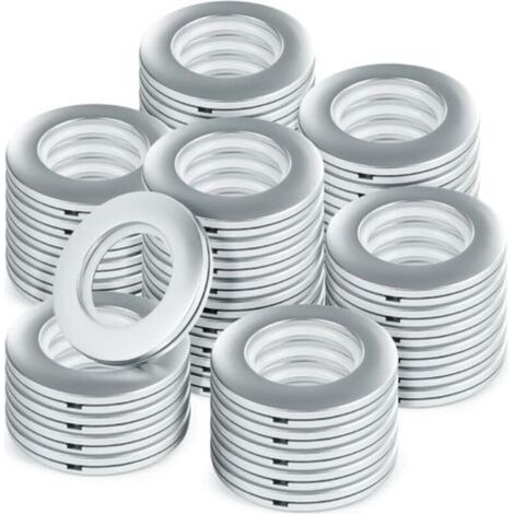 Lot de 50 œillets de rideau de douche de 40 mm de diamètre intérieur (1-9/16 pouces) – Anneaux de rideau de douche à faible bruit pour tringle à rideau en plastique argenté mat (1/5)