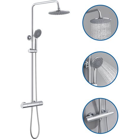 Auralum Columna Ducha Termostatica de 38°C Conjunto Ducha con Termostatico mezclador, Sistema de Ducha Termostatico con Altura Ajustable 84cm-121cm (1/5)