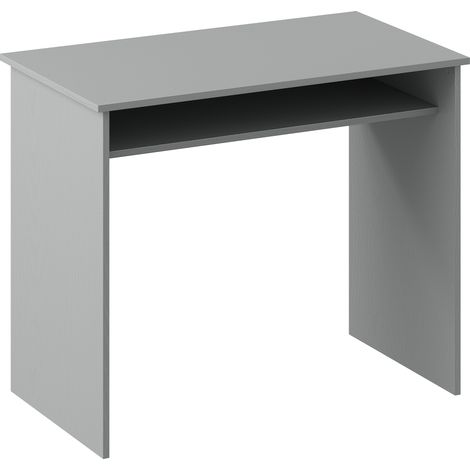 Bureau d'ordinateur minimaliste compact avec une étagère, en aggloméré, dimensions 90 x 50 x 74 cm, gris (1/5)