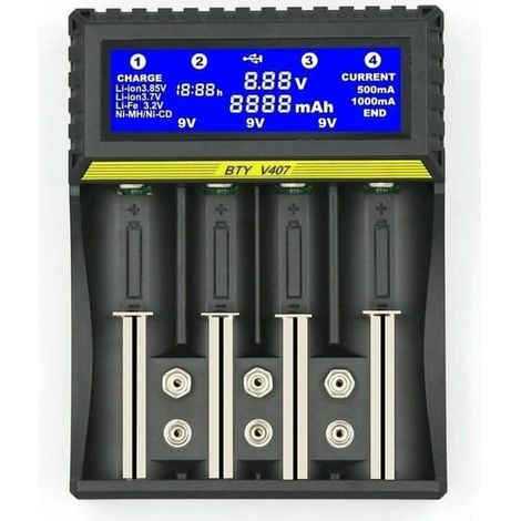 chargeur de batterie multifonctionnel BTY407 18650 Li-ion/NiMH/NiCd/5AA/7AAA/9V (1/4)