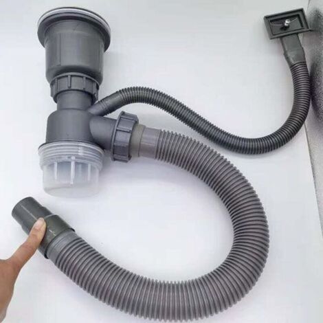 Kit de vidange de cuisine à évier simple permettant d'économiser de l'espace, descente de drainage, drain de cuisine anti-blocage et anti-odeur (1/4)
