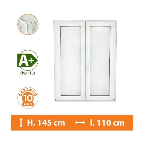 Direct Fenêtres – Fenêtre PVC 2 vantaux blanc H.145 x l.110 cm – Double vitrage 4/16/4 avec gaz argon – Isolation thermique A+ et acoustique Rw 29 dB (1/5)