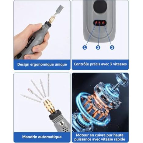 Outil rotatif sans fil multifonction 3,7 V, mini perceuse sans fil 3 vitesses (1/3)