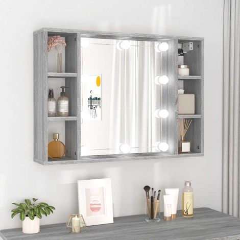 Armoire de toilette murale avec miroir LED, bois d’ingénierie, gris sonoma, 76 x 15 x 55 cm - PANGIVO (1/5)