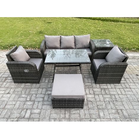 Fimous Ensemble de Meubles de Jardin avec Table à manger rectangulaire Chaise inclinable Canapé 3 places Grand tabouret Table d'appoint (1/5)