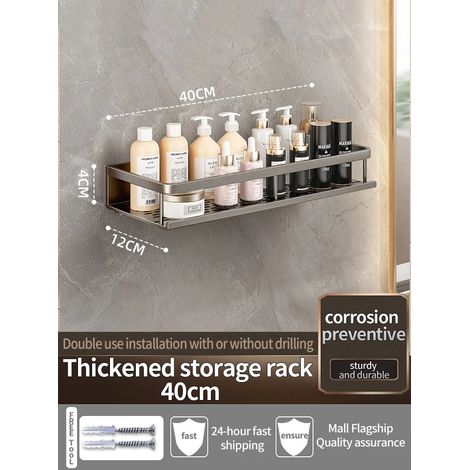 Étagère murale en aluminium (gris, 40 cm) pour salle de bain, porte-shampoing, rangement pour cuisine, étagère murale. (1/5)
