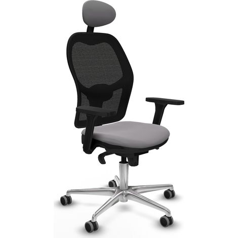 Jorquera sincro malla negra similpiel gris brazos 3D base aluminio cabecero fijo ruedas 65mm engomada (1/5)