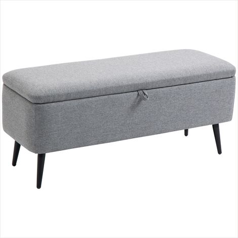 Pouf coffre en tissu gris et acier noir 102 cm toile en polyester (1/5)