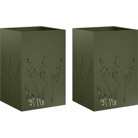 vidaXL Macetero de Jardín 2 uds. Verde oliva 50 x 50 x 75 cm (1/2)