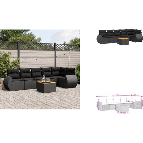 7-tlg. Garten-Sofagarnitur mit Kissen Schwarz Poly Rattan - Gartenmöbel - Esstischgarnituren - Outdoor Möbel - Lounge Set - Rattan Gartenmöbel