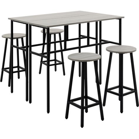 6-Piece Bar Table Set, 2 Breakfast Tables with 4 Stools, Counter Height Dining Tables & Chairs for Kitchen, Living Room, Grey (1/5)